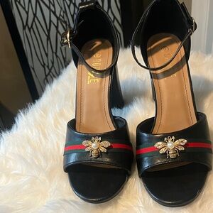 Rouge! Black and Red Heels with Embellishment